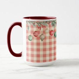Winter Red Christmas gingham with ornaments Mugg