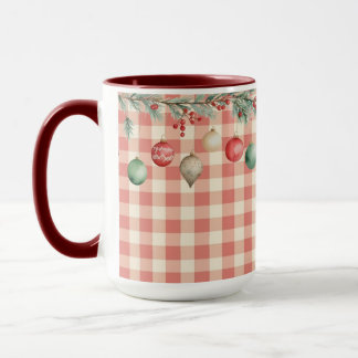 Winter Red Christmas gingham with ornaments Mugg