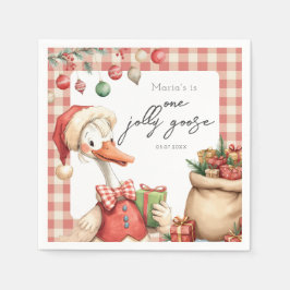 Winter Red Christmas Silly Goose  1st birthday Pappersservett