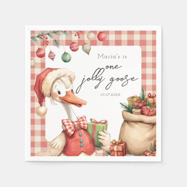 Winter Red Christmas Silly Goose  1st birthday Pappersservett (Framsidan)