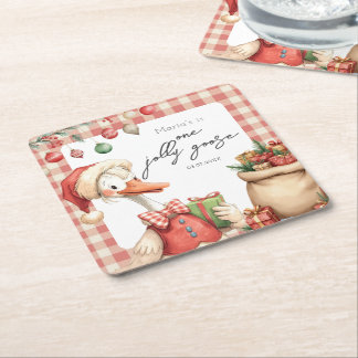 Winter Red Christmas Silly Goose  1st birthday Underlägg Papper Kvadrat