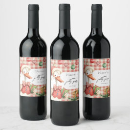 Winter Red Christmas Silly Goose  1st birthday Vinflaska Etikett