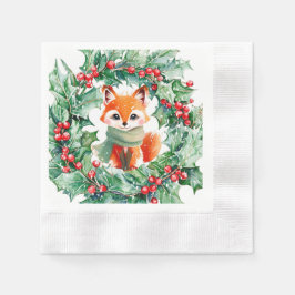 Winter Red Fox Grönt och Berries Baby Shower Pappersservett