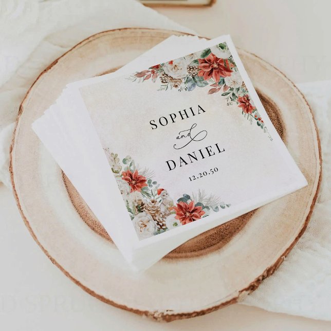 Winter Red Greenery Pinecone Bröllop Pappersservet Pappersservett (Skapare uppladdad)