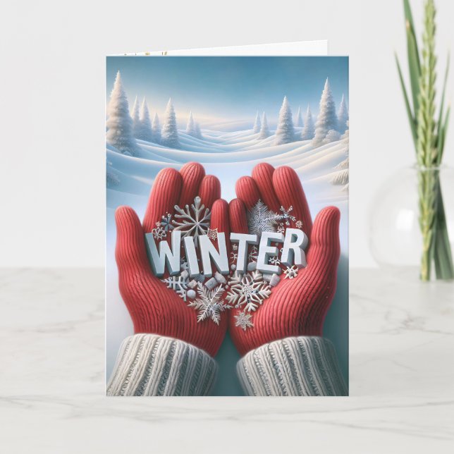 Winter Red-handskar, vintertext Kort (Framsida)