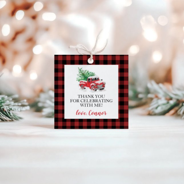 Winter Red Lastbil Buffalo Play Birthday Gåvor Etiketter (Skapare uppladdad)