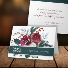 Winter Red Peonies Season's Greetings Corporate Kort