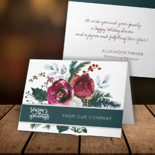 Winter Red Peonies Season's Greetings Corporate Kort