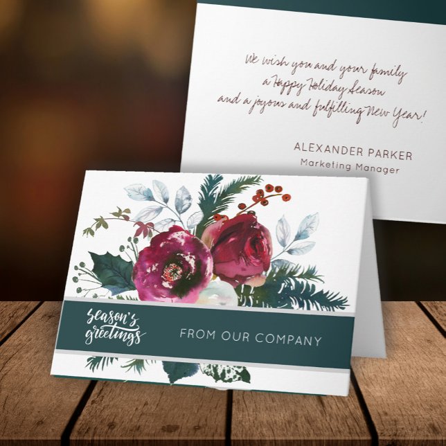 Winter Red Peonies Season's Greetings Corporate Kort (Skapare uppladdad)