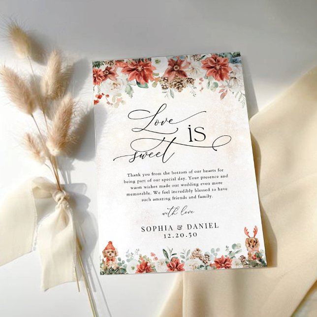 Winter Red Pinecone Bröllop - platta tackkort Tack Kort (Skapare uppladdad)