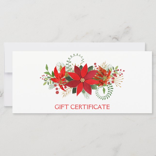 Winter Red Poinsettia Helgdag Gift Certificate (Framsida)