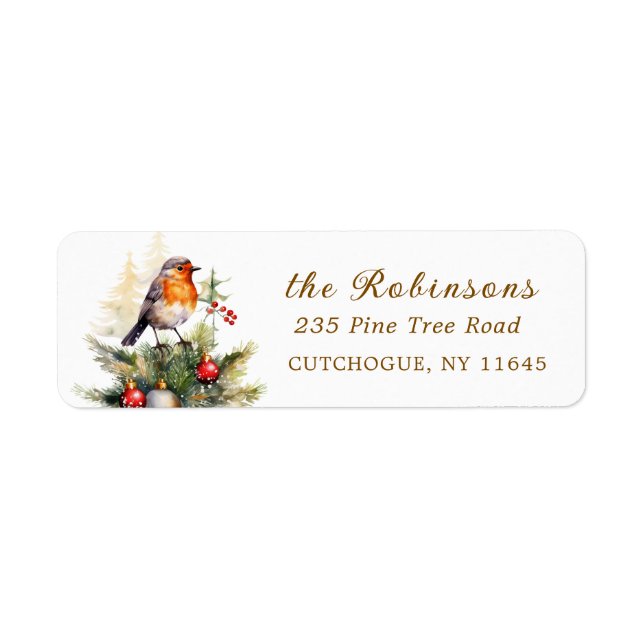 Winter Red Robin Christmas  Returadress Etikett (Framsidan)