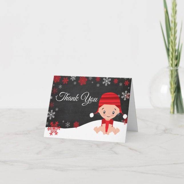 Winter Red Snowflake Baby tackkort (Framsida)