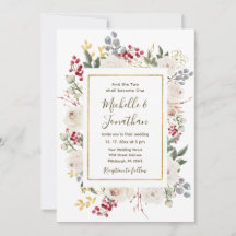 Winter Red White Guld Blommigt Christian Bröllop