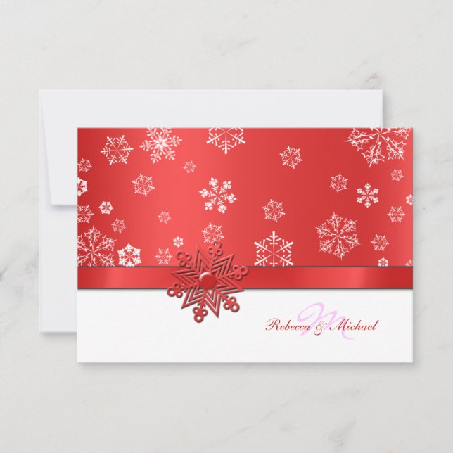 Winter Red & White Snowflake OSA kort (Framsida)