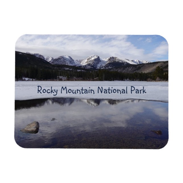 Winter Reflection Sprague Sjö Rocky Mtn Natl Park Magnet (Horisontell)