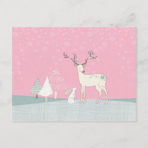 Winter Reindeer och Bunny i Falling Snö Vykort