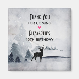Winter Reindeer Rustic Grått Watercolor Birthday Magnet