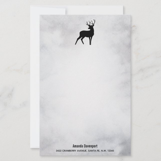 Winter Reindeer Rustic Grått Watercolor Brevpapper (Framsida)