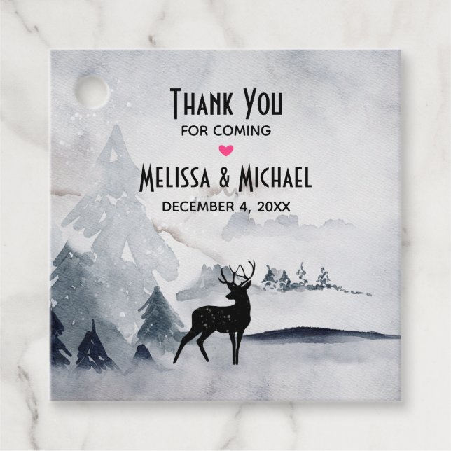 Winter Reindeer Rustic Grått Watercolor Bröllop Gåvor Etiketter (Framsida)