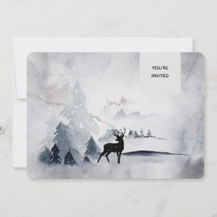Winter Reindeer Rustic Grått Watercolor Bröllop Inbjudningar