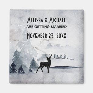 Winter Reindeer Rustic Grått Watercolor Bröllop Magnet