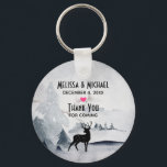 Winter Reindeer Rustic Grått Watercolor Bröllop Nyckelring<br><div class="desc">Bröllopsbeställning med en vattenfärgad nyckelring med en svart silhuettrenar som står bland vissa gräs träd. Grått Black and white neutralt färg.</div>