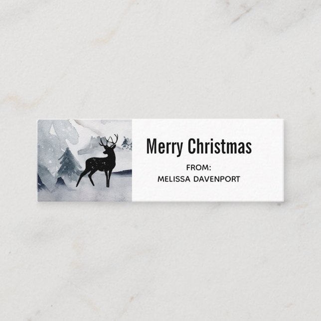 Winter Reindeer Rustic Grått Watercolor Mini Visitkort (Framsida)