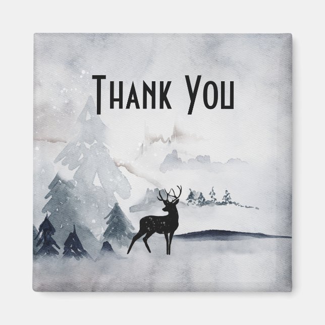 Winter Reindeer Rustic Grått Watercolor Tack Magnet (Framsidan)