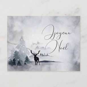 Winter Reindeer Rustic Grått Watercolor Vykort