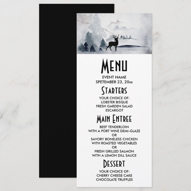Winter Reindeer Rustic Watercolor Bröllop Inbjudningar (Fram/baksida)