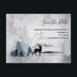 Winter Reindeer Rustic Watercolor Spara datumet Inbjudan Vykort<br><div class="desc">Spara datumet för vykortet från jul party med en vattenfärgsbild med en svart silhuettrenar som står mellan vissa gräs träd. Grått Black and white neutralt färg.</div>