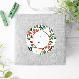 Winter Retro Blommigt Poinsettia jul Runt Klistermärke
