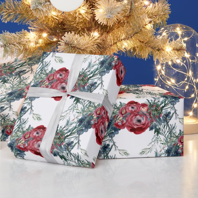 Winter Ro Gräs & Spruce Träd Greenery Trellis Presentpapper (Helgdagar)