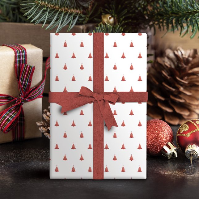 Winter Ro Guld och Vita Julgran Helgdag Presentpapper (Winter Rose Gold And White Christmas Tree Holiday Wrapping Paper)