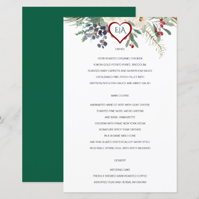Winter Ro Pinery Bröllop Menu (Fram/baksida)