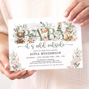 Winter Ro Woodland Animals Girl Baby Shower Inbjudningar