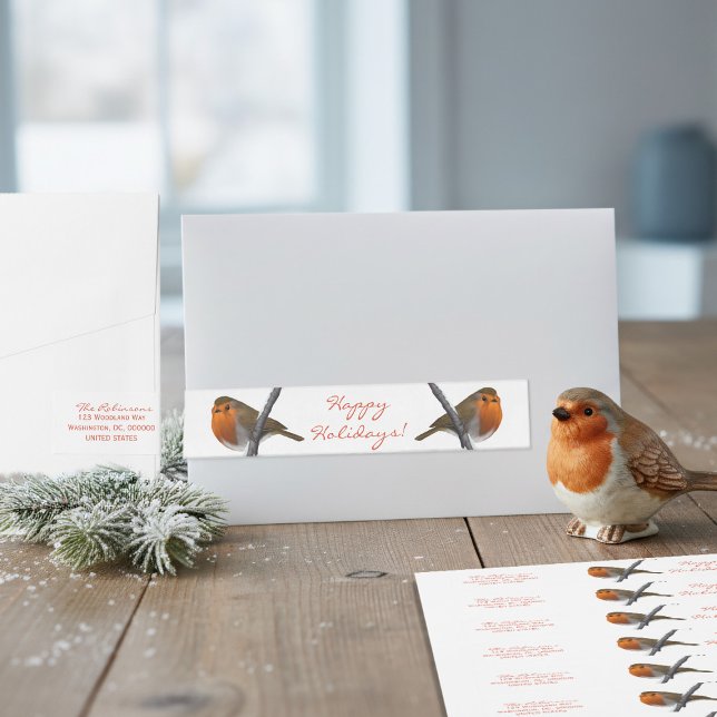 Winter Robin Bird-Returadressen Jul Etikettband (These robin bird address labels add a touch of nature-inspired holiday elegance to all your mail)