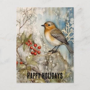 Winter Robin Glad helg Vykort