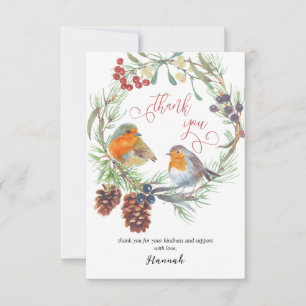 Winter Robin och Gräs Wandekransar Kalligrafi Tack Kort