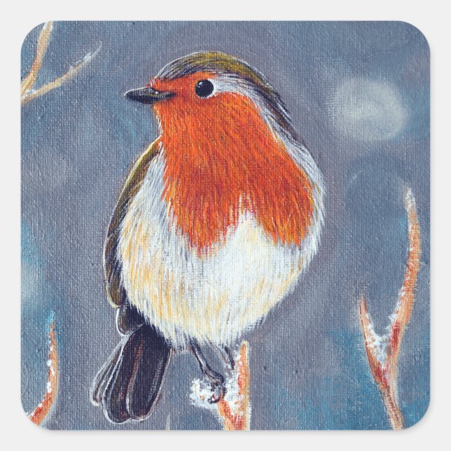 Winter Robin Painting Fyrkantigt Klistermärke (Framsida)