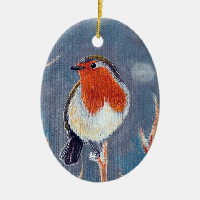 Winter Robin Painting Julgransprydnad Keramik (Framsidan)