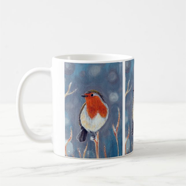 Winter Robin Painting Kaffemugg (Vänster)