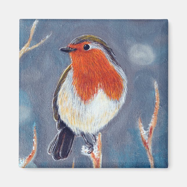 Winter Robin Painting Magnet (Framsidan)