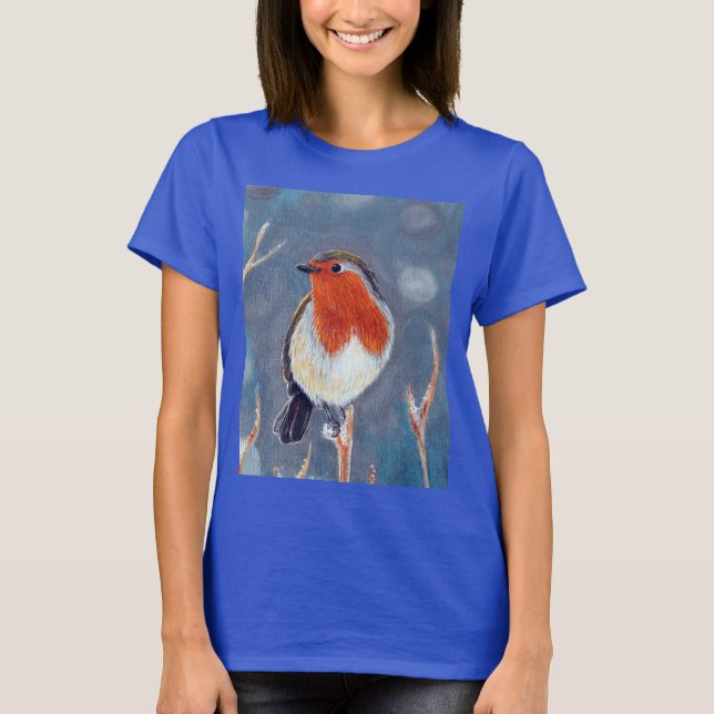 Winter Robin Painting T Shirt (Framsida)