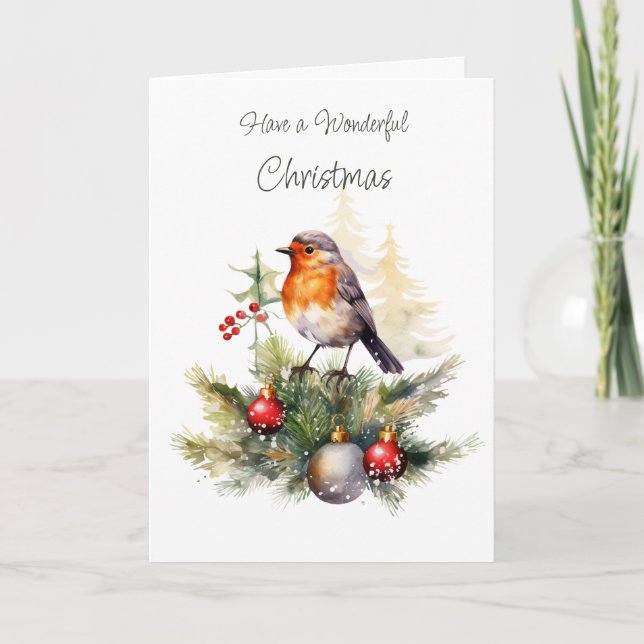 Winter Robin Pine Christmas Card Kort (Framsida)