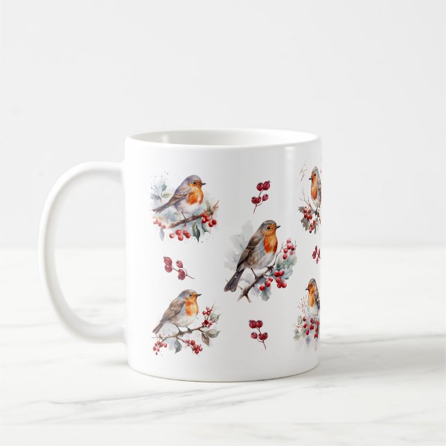 Winter Robin Red Berries jul Kaffemugg (Vänster)