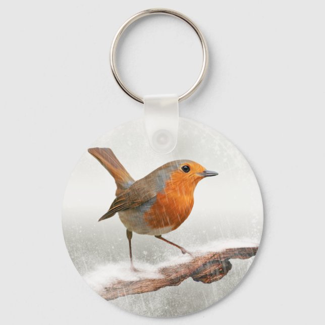 Winter Robin Redbröst Nyckelring (Framsida)