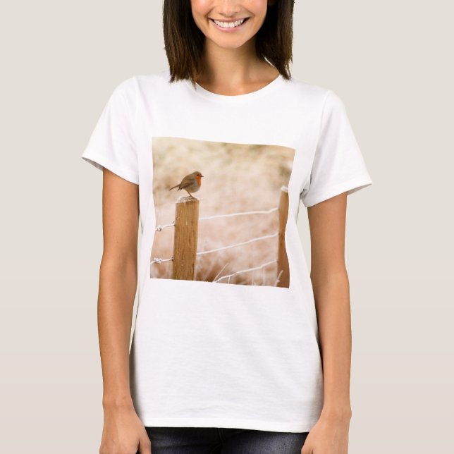 Winter Robin Redbröst T Shirt (Framsida)