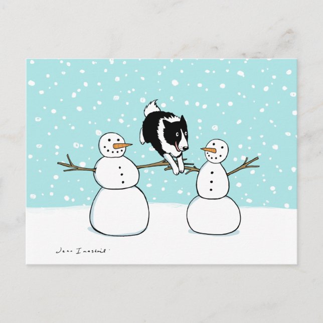 Winter Roligt Gräns Collie | Helgdag hund Helg Vykort (Framsida)